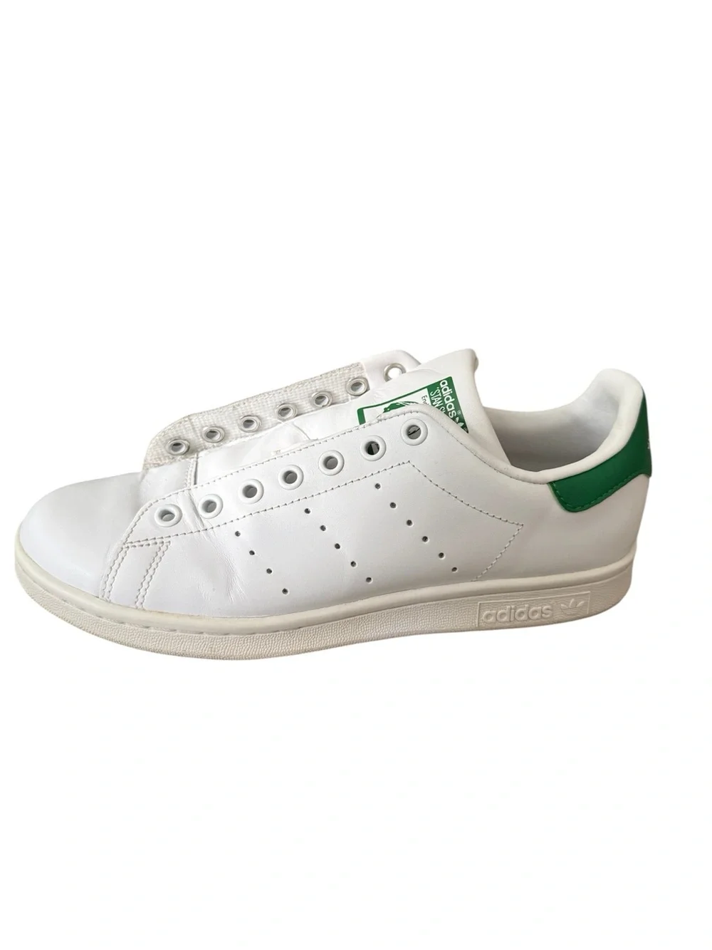 Adidas Stan Smith White Green Leather Sneakers Men’s US 8 Low Top Shoes No Laces